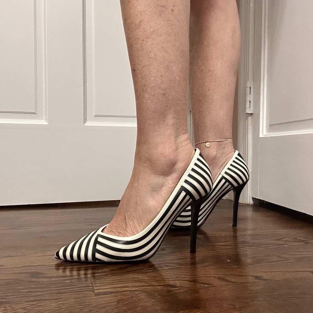 Salvatore Ferragamo Black and White Striped Heel